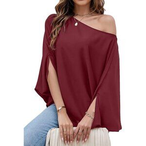 Women  Off The Shoulder Blouse Loose Batwing Sleeve Shirt Flowy Chiffon Top